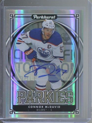 Connor McDavid 2023-24 Parkhurst Hockey Parkies Gold Auto Parallel Achievements, P-18