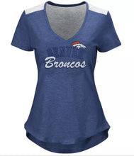 Women's Denver Bronco's Heather Blue V-neck Short Sleeve T-Shirt