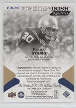 Frank Stams Notre Dame 1988 Champions Fighting Irish Signatures, FIS-FS