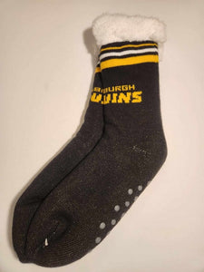 Pittsburgh Penguins Womens Stripe Logo Tall Footy Slipper Socks