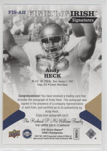 Andy Heck Notre Dame 1988 Champions Fighting Irish Signatures, FIS-AH