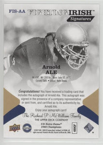 Arnold Ale Notre Dame 1988 Champions Fighting Irish Signatures, FIS-AA