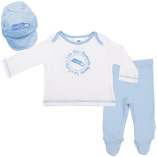 Seattle Seahawks Baby Boy Footed Pants, Hat and T-Shirt Set - Blue