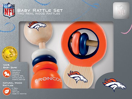 Denver Broncos Wooden Baby Rattle Set