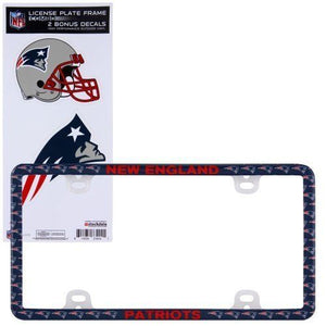 New England Patriots Thin Rim License Plate Frame with Decals NIB