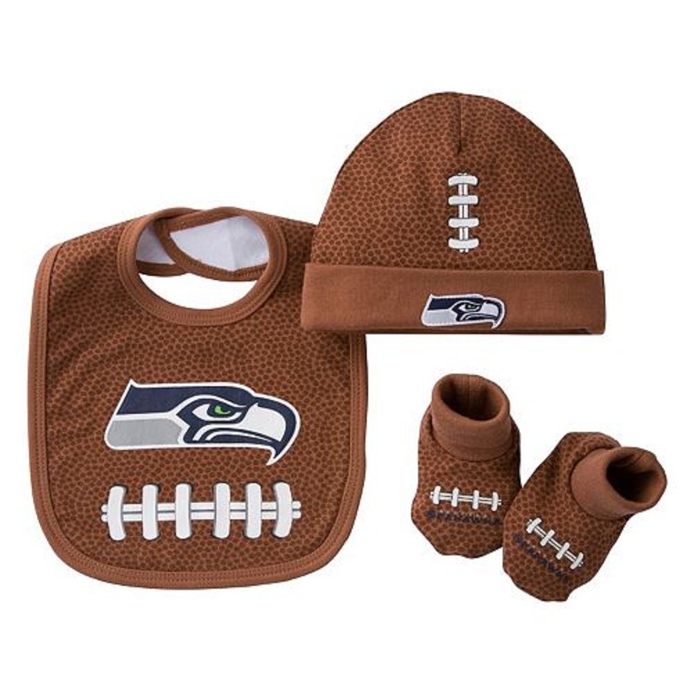 NWT Seattle Seahawks Baby Cap, Bib and Booties 3 Piece Set 0 to 6 Months
