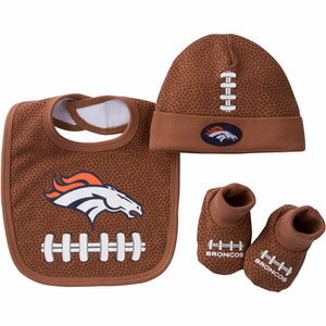 NWT Denver Broncos Baby Cap, Bib and Booties 3 Piece Set 0 to 6 Months