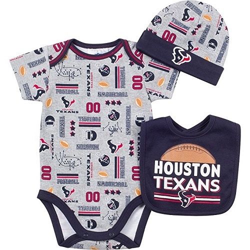 Houston Texans Football Baby Boys Bodysuit, Bib & Cap Set - Size 0/3 Months