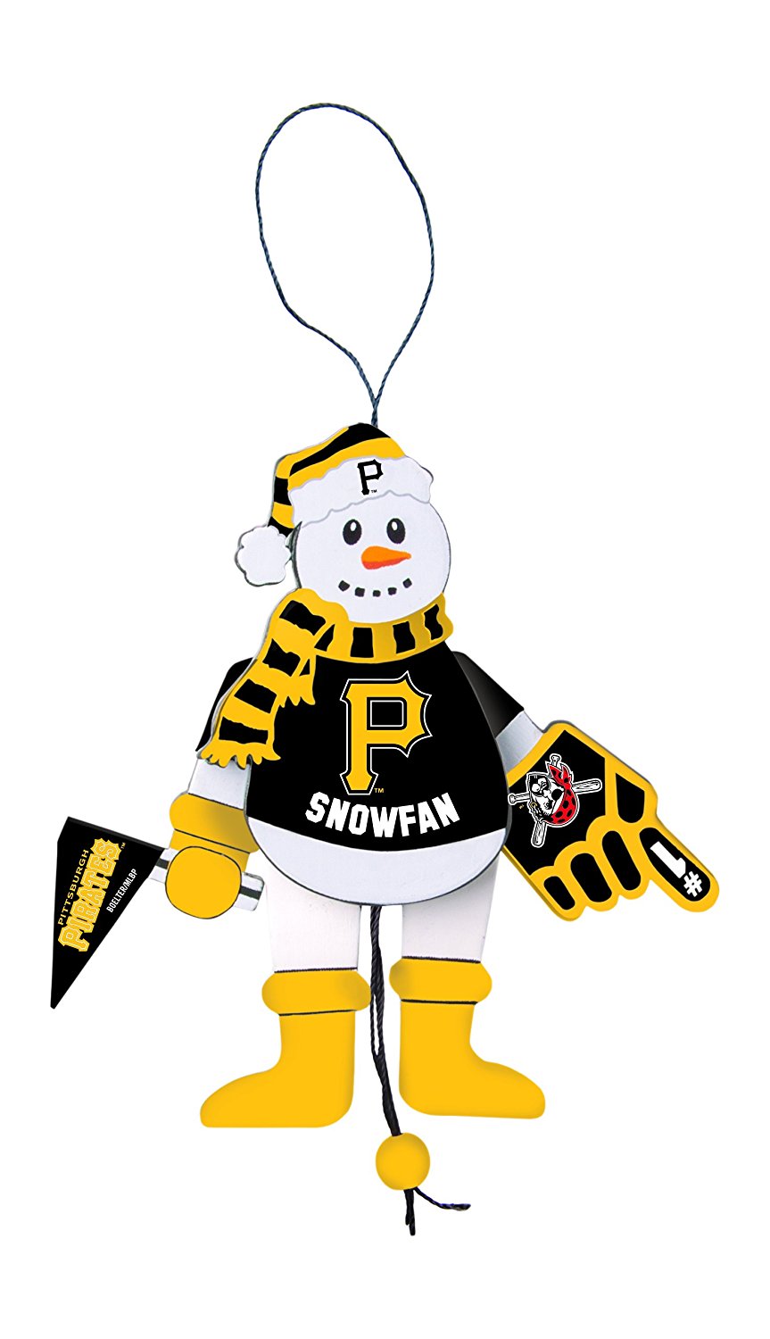 MLB Pittsburgh Pirates Wooden Cheering Snowman Ornament