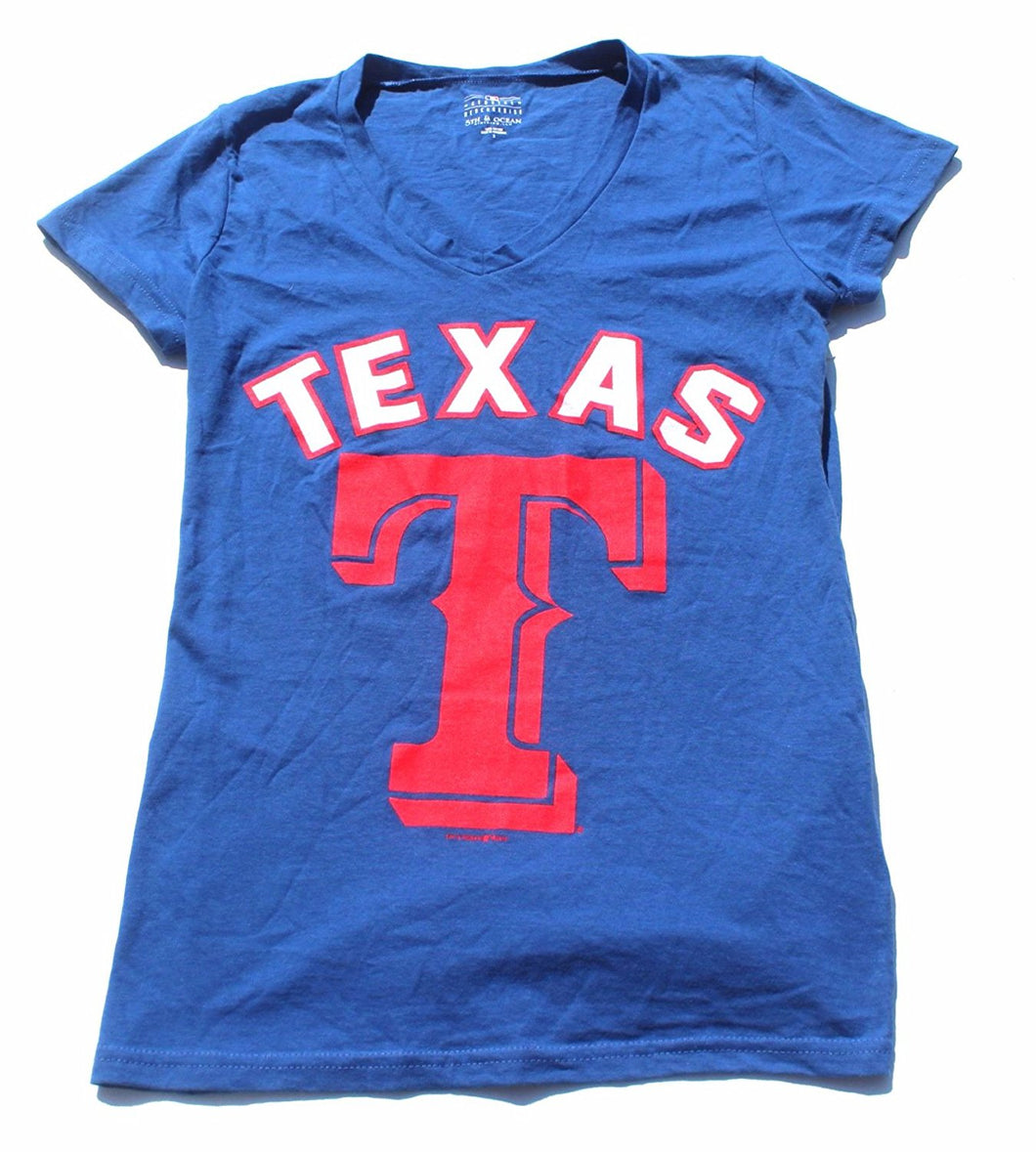 Womens Texas Rangers Vee Neck Tee Shirt (S)